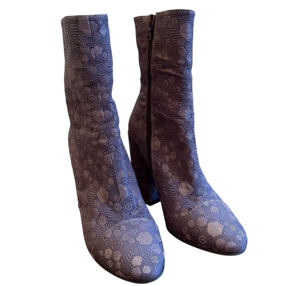 Dries Van Noten Purple Blue Floral Brocade Ankle Boot EU37 US 7